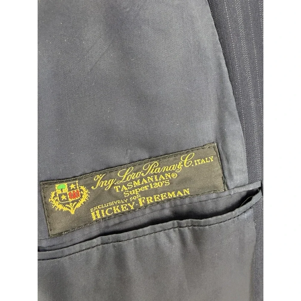Hickey Freeman Navy Blue Gray Stripe Blazer 46 XLG Loro‎ Piana Suit Jacket